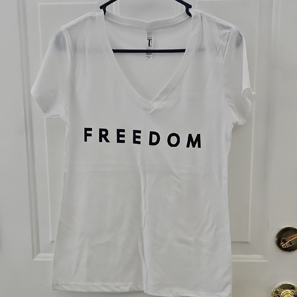 Women's V-Neck 'FREEDOM' Graphic Tee - White